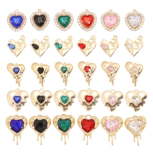 Pendentif Cœur pour Bijoux DIY Style Lave Fondue Y2K Alliage de Zinc Cristal Artificiel Strass Charms pour Collier Bracelet