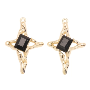 Détails de deux pendentifs croix style lave plaqués or avec cristal noir pour bijoux DIY