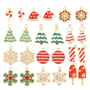 Gemischte Weihnachts DIY Legierungsanhänger Emaille Strass Baum Schneeflocke Stern Lutscher Anhänger Für Armband Ohrring Schmuckzubehör