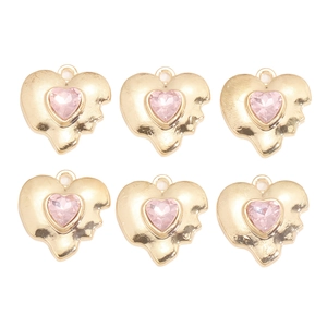 Lot de 6 pendentifs cœur en cristal rose avec métal doré au design lave fusion