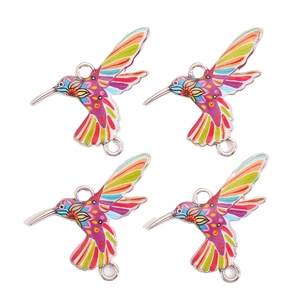 Vier bunte Kolibri-Anhänger mit Emaille-Farben und zwei Ösen für DIY-Schmuckherstellung
