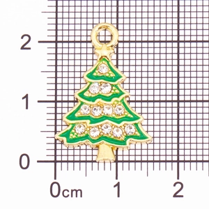 Detail eines Weihnachtsbaum-Anhängers mit grünem Emaille und Strass auf Messraster