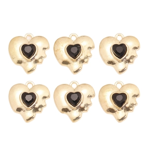 Détails de six pendentifs cœurs en cristal noir avec cadre doré pour bijoux artisanaux