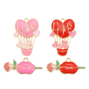 Pendentifs DIY Saint-Valentin cœur et rose pour bijoux faits main en rose et rouge