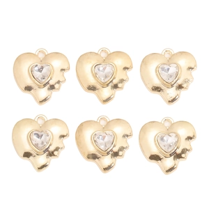 Lot de 6 pendentifs cœur en métal doré avec cristaux clairs et bords texturés pour bijoux