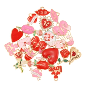 Pendentifs de la Saint-Valentin en alliage cœur et rose rose et rouge pour bijoux