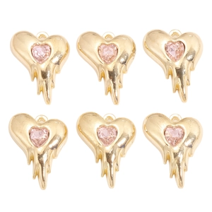 Détail de 6 pendentifs cœur lave dorés avec cristal rose pour la création de bijoux DIY