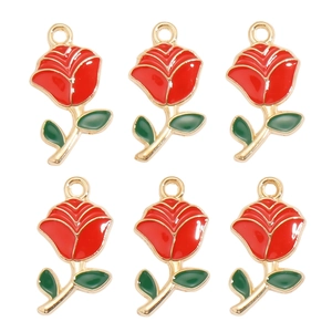 Détails de breloques roses en émail rouge et bords dorés pour bijoux DIY et boucles