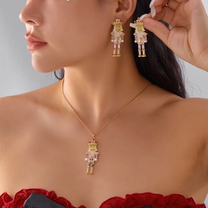 Parure bijoux casse-noisette étincelante avec émail rose et cristaux pour femme