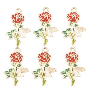 Détail de six breloques en alliage rose rouge et libellule pour bijoux DIY