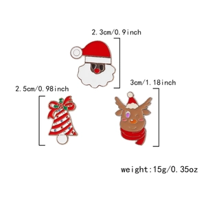 Detailansicht 3-tlg. Weihnachts-Broschen-Set mit Rentier und Glocke sowie Größenangaben