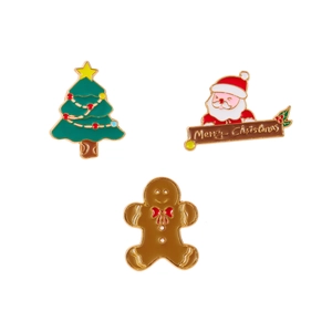 Dreiteiliges Weihnachts-Broschenset mit Weihnachtsmann, Tannenbaum und Lebkuchenmann