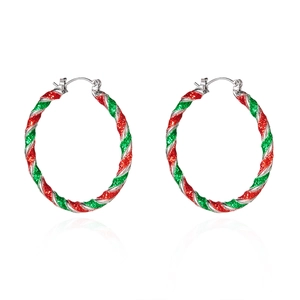 Christmas twisted hoop earrings in red and green spiral glitter design for women