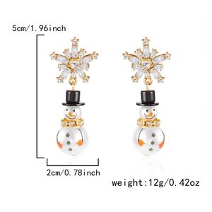 Detailed view of Christmas snowman earrings with dimensions 5cm height and 2cm width