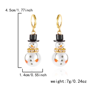 Detailed dimensions of Christmas snowman earrings with rhinestones and pearl texture