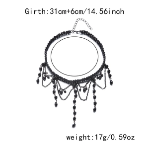 Detail of gothic black beaded choker with blood-drop tassels and adjustable chain length