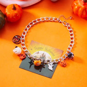 Halloween layered silver chain necklace with ghost, pumpkin, skull and cross pendants