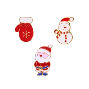 3-teiliges Weihnachts-Broschen-Set mit Nikolaus, Schneemann und Handschuh Emaille-Pins