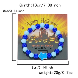 Detailed view of Halloween ghost pendant bracelet on themed card with size markings