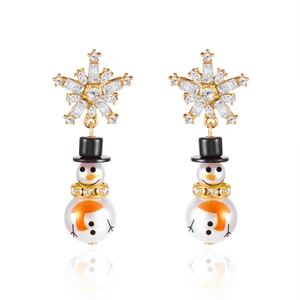 Christmas snowman earrings with crystal snowflake studs and white pearl bodies