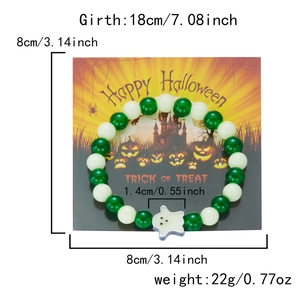 Detailed view of Halloween beaded bracelet with ghost charm and measurement labels