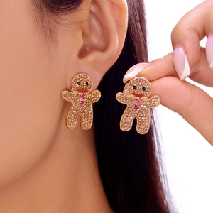 Boucles d'oreilles bonhomme de pain d'épices avec strass ambre sur doré