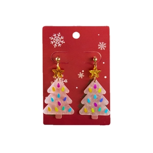 Orecchini ad albero di Natale in acrilico rosa marmorizzato con stelle dorate eleganti