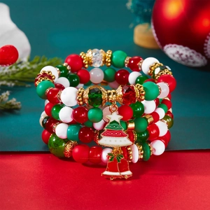 Détails de l'ensemble de bracelets de Noël avec perles rouges vertes et cloches
