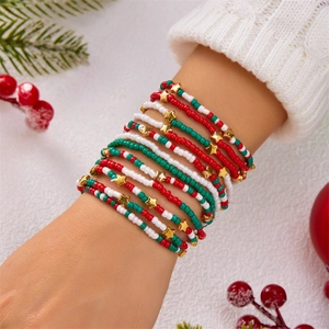 Weihnachtsperlenarmband Set mit bunten Schneemann und goldenen Sternperlen für Damen
