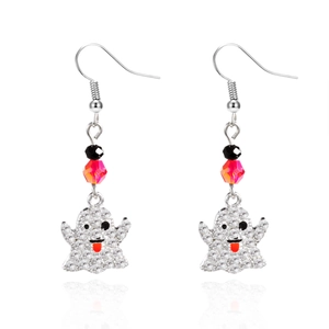 Orecchini a fantasma di Halloween con strass bianchi e perle rosse sfaccettate