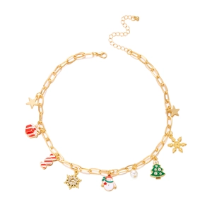Collana natalizia dorata con pan di zenzero, fiocchi di neve e ciondoli festivi