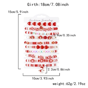 Detailed view of 10-piece Christmas clay bead bracelet set with size specifications
