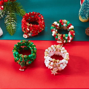 Ensemble de bracelets en perles de cristal multicouches avec breloques bonhomme de neige
