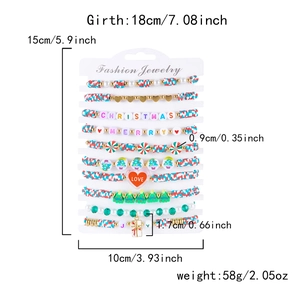 Detailed set of 9 Christmas themed beaded bracelets with Santa and tree charms