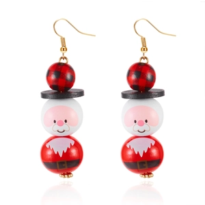 Boucles d'oreilles festives en perles de bois Père Noël avec motif à carreaux rouge et noir