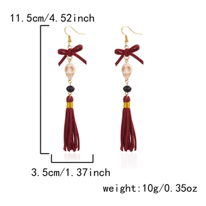 Halloween skull tassel earrings in burgundy with velvet bow and size measurements