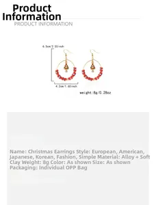 Christmas circle earrings with colorful clay beads and star tree detail showing dimensions