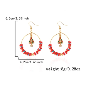 Detailed size chart for Christmas clay hoop earrings with a gold tree charm