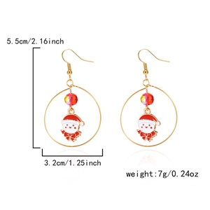 Christmas hoop earrings with red bead and Santa Claus enamel pendant, 5.5cm height