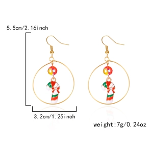 Detail view of candy cane earrings with red bow and dimensions 5.5cm by 3.2cm