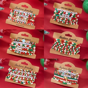 Weihnachten Perlen Armbänder Legierung Polymer Ton Emaille Weihnachtsmann Schneeflocke Anhänger Party Schmuck Damen Mehrfarbig