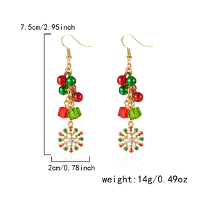 Christmas hoop earrings with festive bells and colorful beads with exact measurements