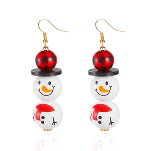 Détails des boucles d'oreilles bonhomme de neige avec perles en bois à carreaux rouges