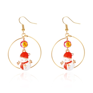 Christmas snowman drop earrings with gold hoops, gradient beads and sparkling rhinestones