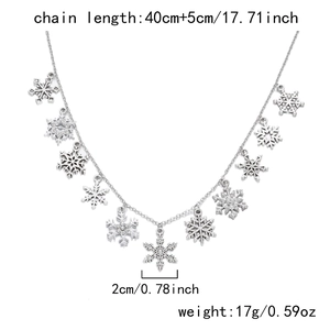 Silver snowflake necklace detail showing eleven crystal charms with size and weight specs
