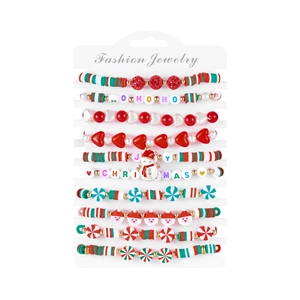 Set of 10 Christmas beaded bracelets with snowman charms and festive HO HO HO text