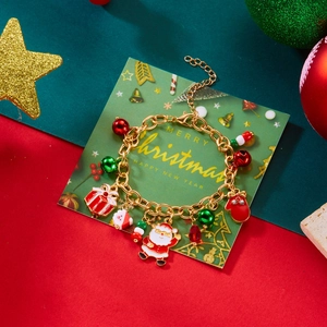Bracciale natalizio con Babbo Natale, renna e campanelli colorati su catena dorata
