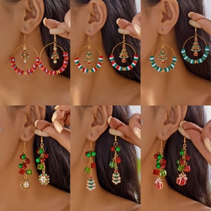 Handmade Polymer Clay Christmas Earrings For Women Alloy Rhinestone Xmas Tree Snowman Gift Box Dangle Hoop Earrings Festive Jewelry Gift