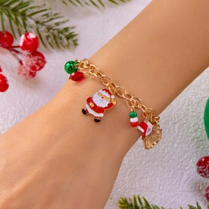 Bracciale natalizio in lega dorata con ciondoli Babbo Natale e campanellini