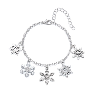 Detailed shot of silver snowflake bracelet with sparkling rhinestones and adjustable clasp